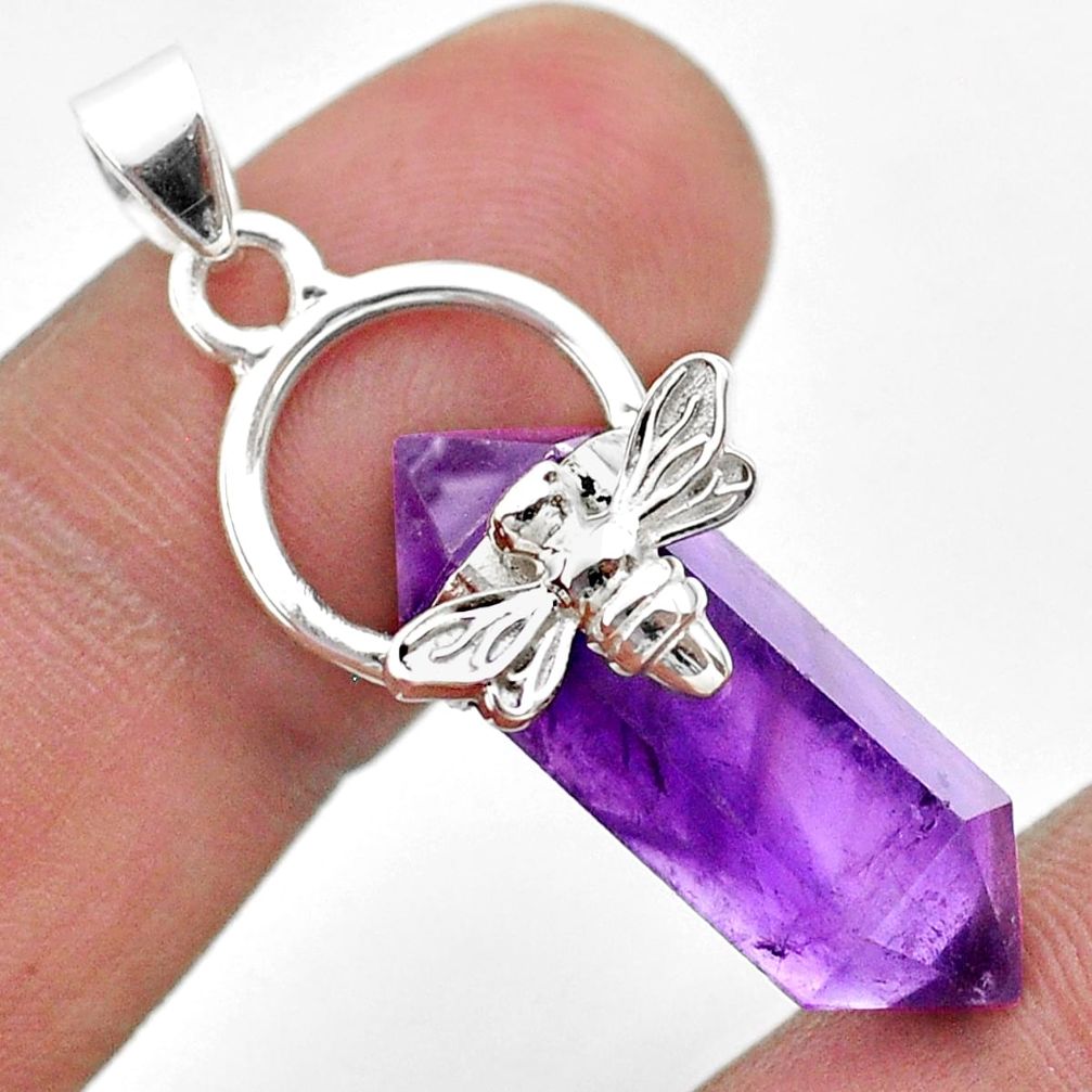 13.70cts double pointer natural purple amethyst silver honey bee pendant t44444