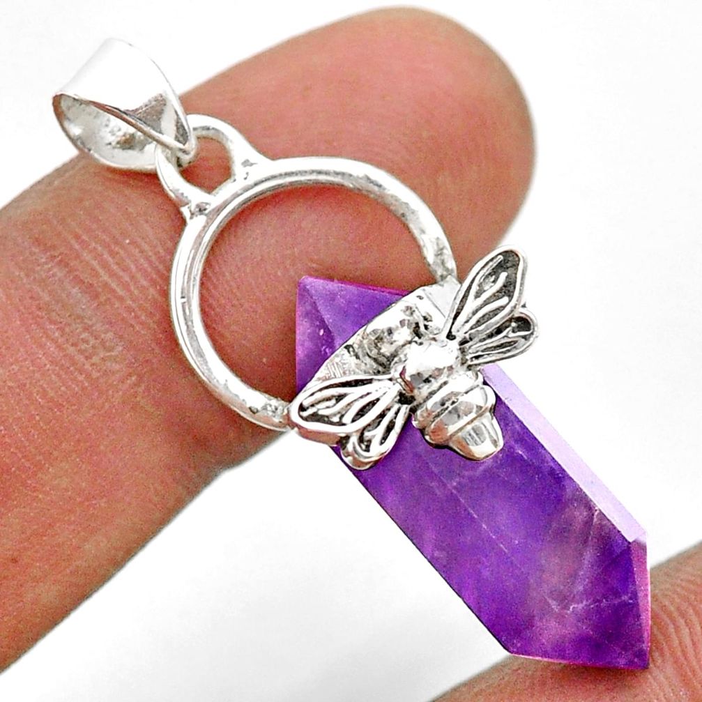 13.15cts double pointer natural purple amethyst silver honey bee pendant t44463