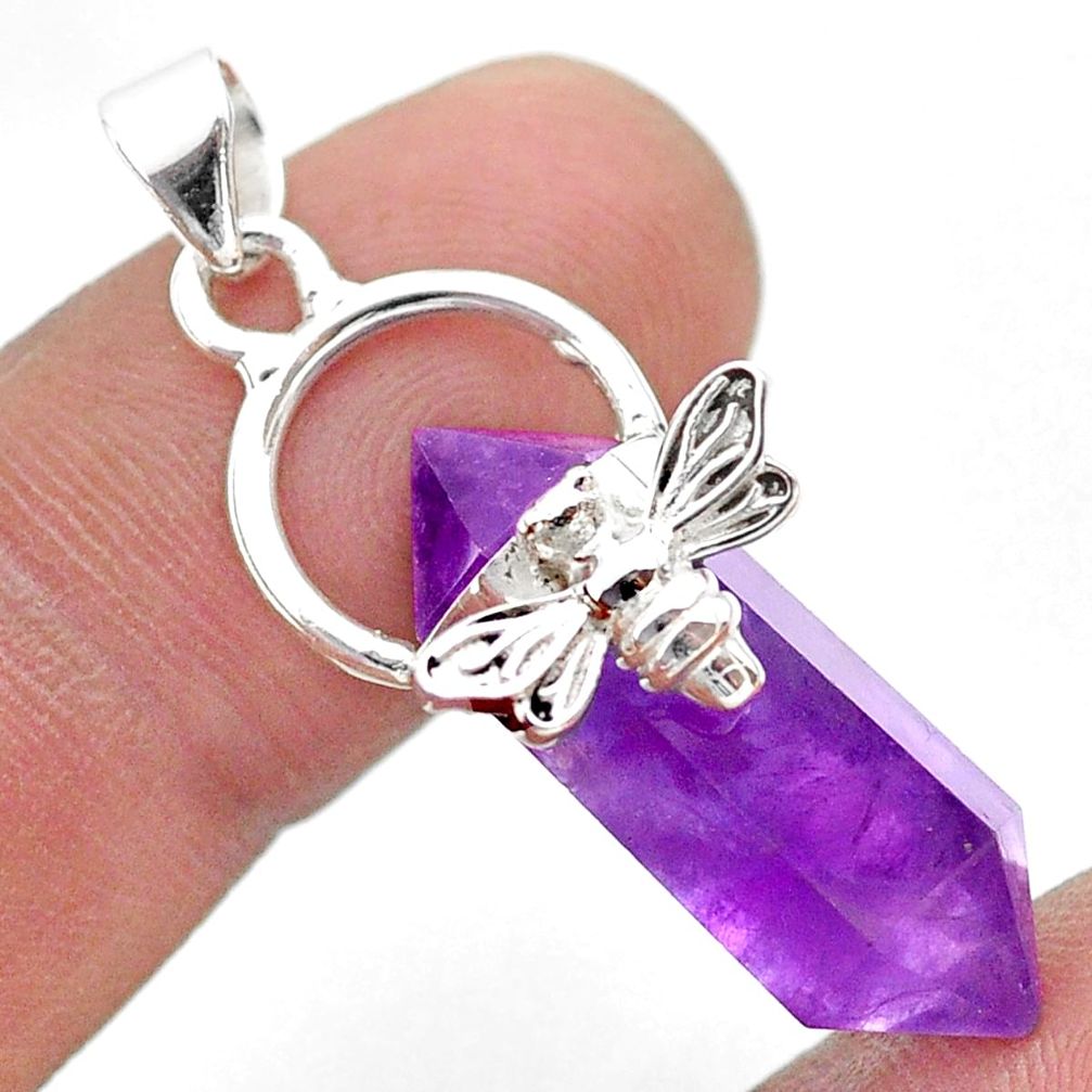 12.58cts double pointer natural purple amethyst silver honey bee pendant t44469