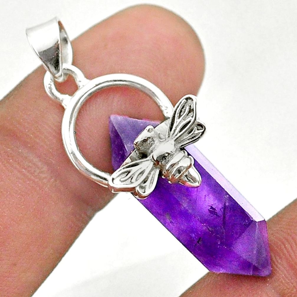 12.58cts double pointer natural purple amethyst silver honey bee pendant t44500
