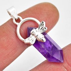 12.14cts double pointer natural purple amethyst silver honey bee pendant y55433