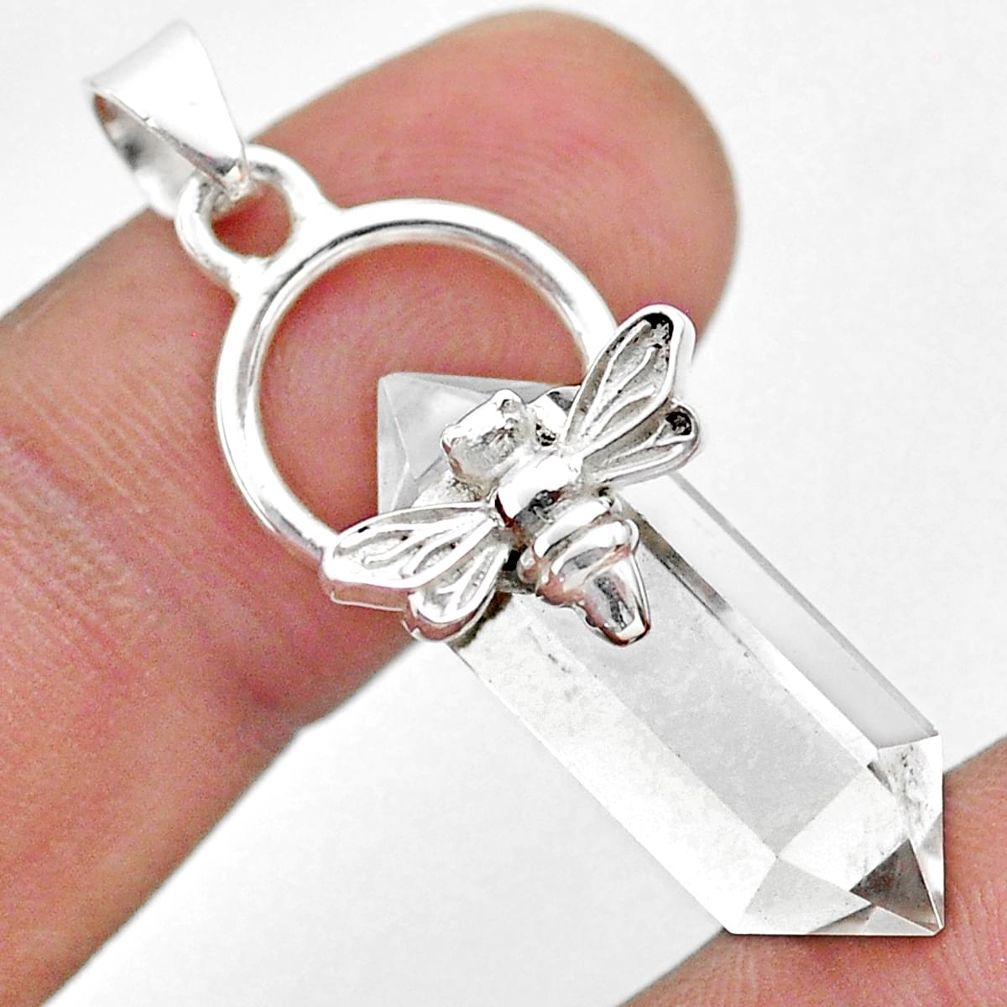 13.17cts double pointer natural white crystal silver honey bee pendant t44445