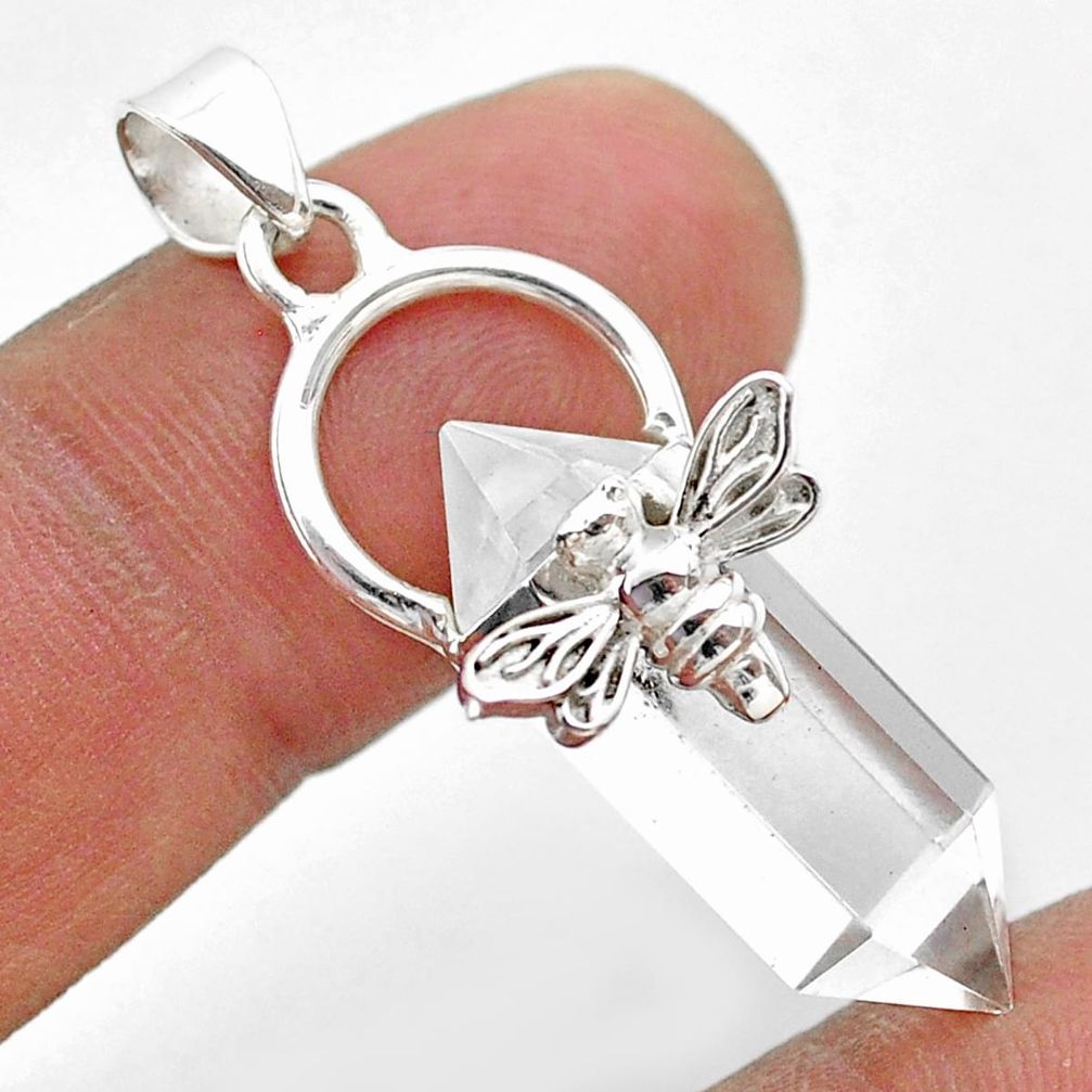 13.73cts double pointer natural white crystal silver honey bee pendant t44447