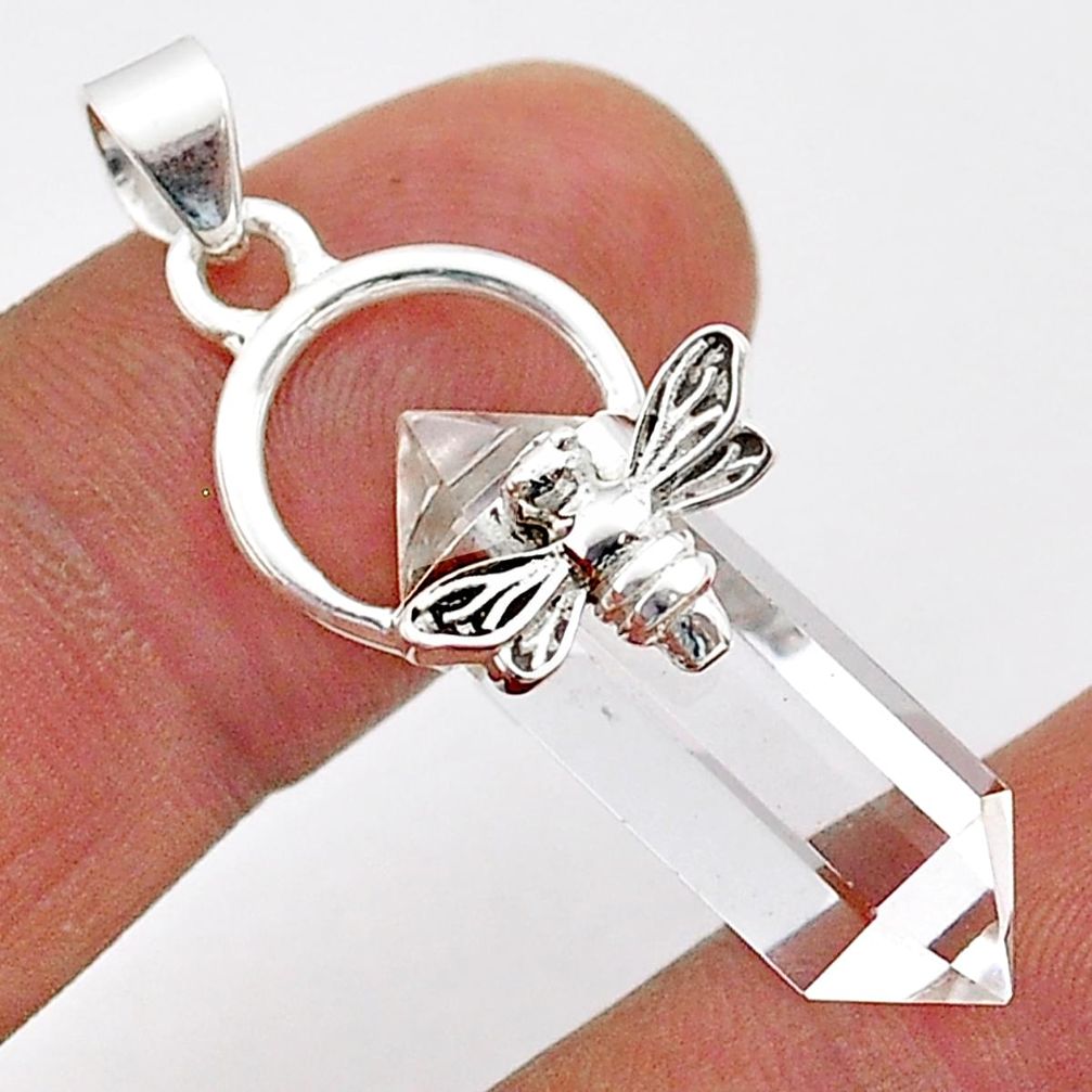 11.25cts double pointer natural white crystal silver honey bee pendant t66946