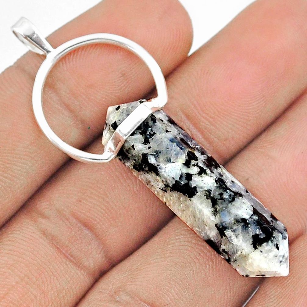 20.47cts double pointer natural white zebra jasper 925 silver pendant u21021