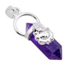 12.23cts double pointer purple amethyst 925 silver lord ganesha pendant n54077