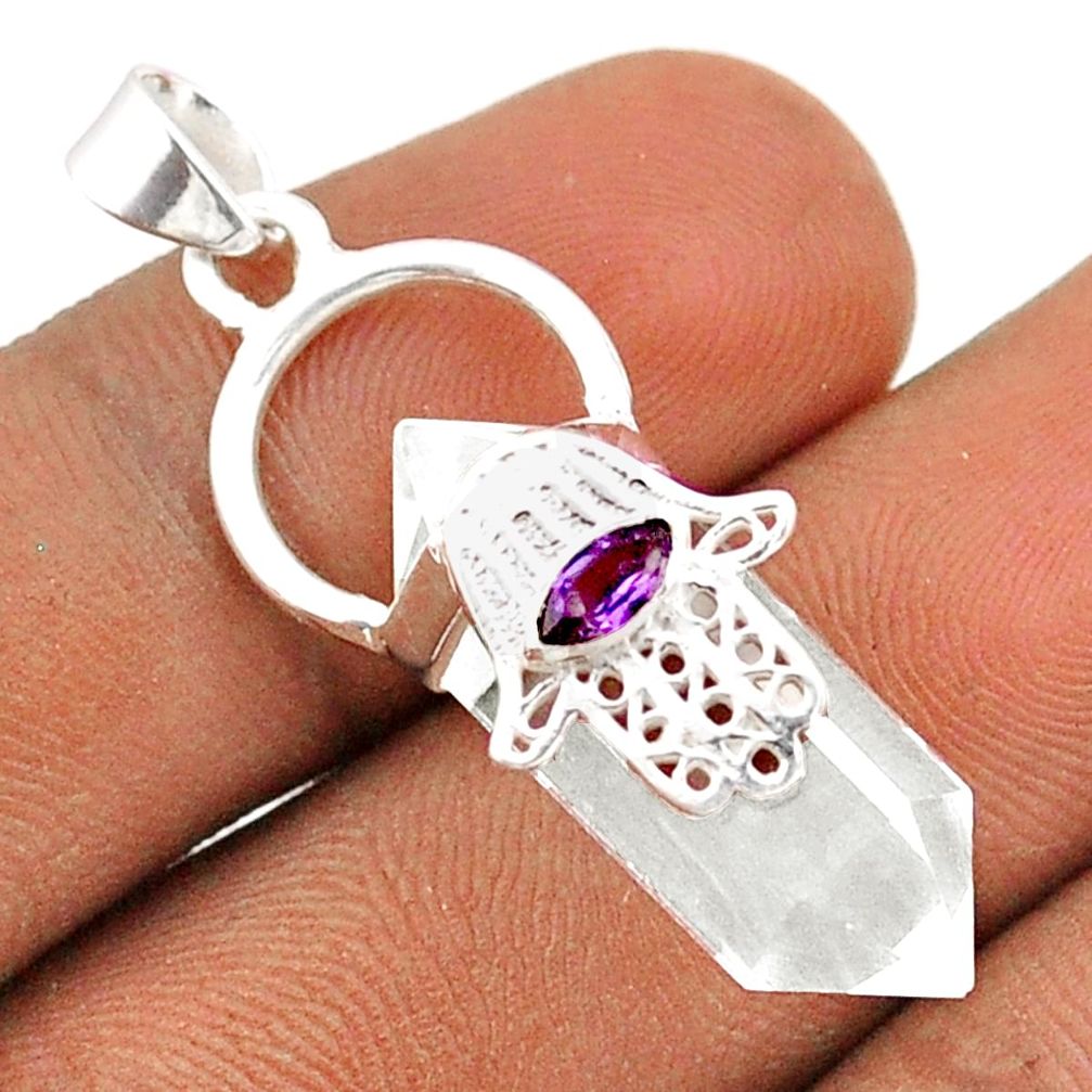 13.17cts double pointer white crystal silver hand of god hamsa pendant t85237