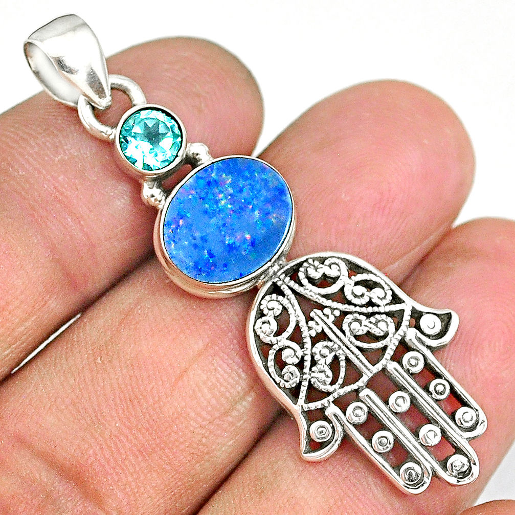 4.51cts doublet opal australian 925 silver hand of god hamsa pendant r90371