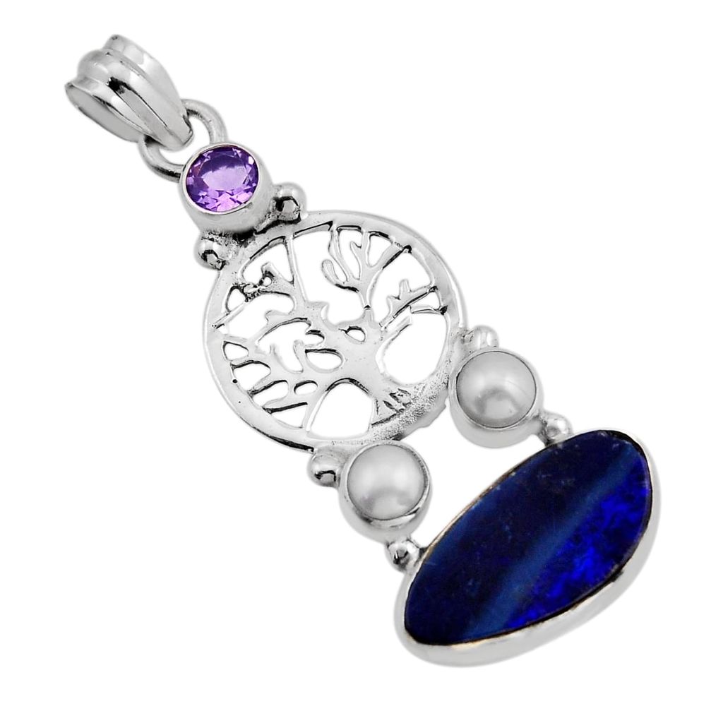 7.12cts doublet opal australian pearl amethyst silver tree of life pendant n1244