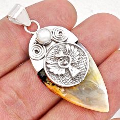 23.48cts eagle charm natural yellow aragonite pearl 925 silver pendant d49335