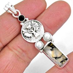 7.56cts eagle natural scenic russian dendritic agate pearl silver pendant y7130