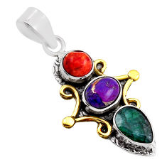 4.93cts emerald copper turquoise mojave turquoise silver gold pendant n25586
