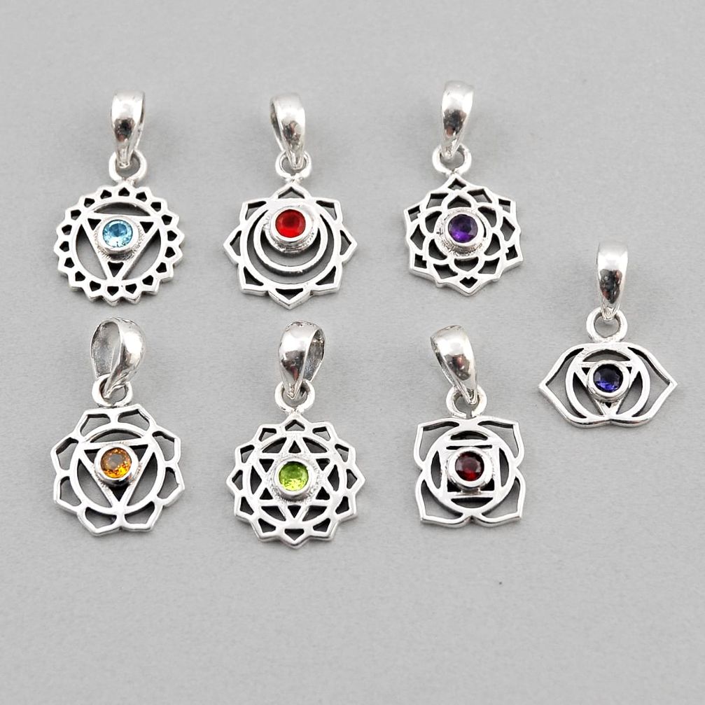 2.76cts faceted amethyst cornelian citrine iolite silver chakra pendant y59043