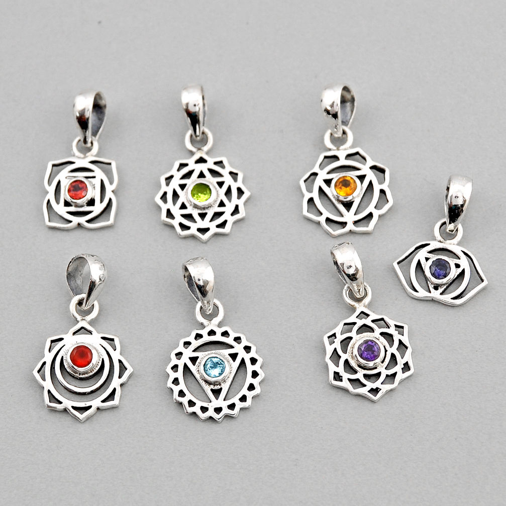 2.96cts faceted amethyst cornelian peridot iolite silver chakra pendant y59058