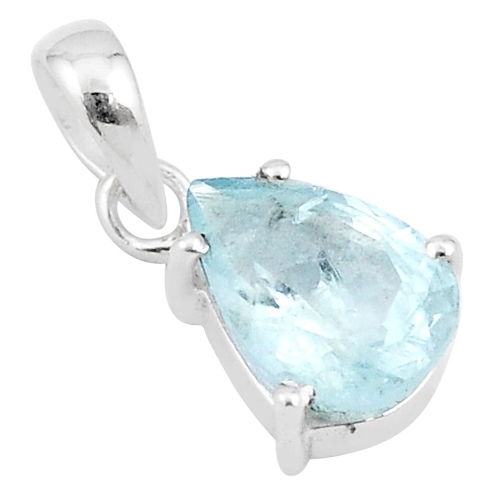 4.55cts faceted blue aquamarine pear 925 sterling silver pendant jewelry u25817