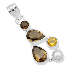 7.26cts faceted brown smoky topaz citrine pearl sterling silver pendant u54840
