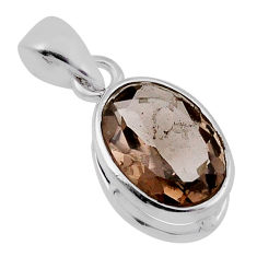 4.89cts faceted brown smoky topaz oval sterling silver pendant jewelry n40696