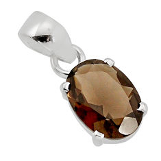 6.14cts faceted brown smoky topaz oval sterling silver pendant jewelry y80436