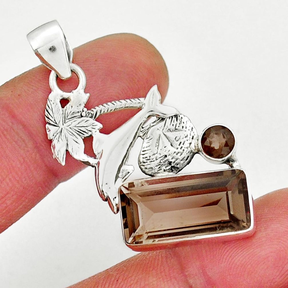 7.24cts faceted brown smoky topaz smoky topaz 925 silver dolphin pendant y18601