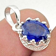 3.24cts faceted crown natural blue sapphire 925 sterling silver pendant u35964