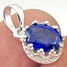 3.20cts faceted crown natural blue sapphire 925 sterling silver pendant u35967