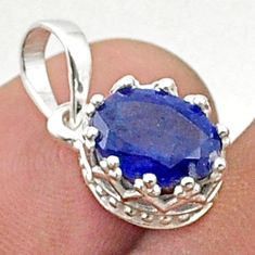 3.16cts faceted crown natural blue sapphire 925 sterling silver pendant u35971