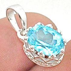 3.22cts faceted crown natural blue topaz 925 sterling silver pendant u35977