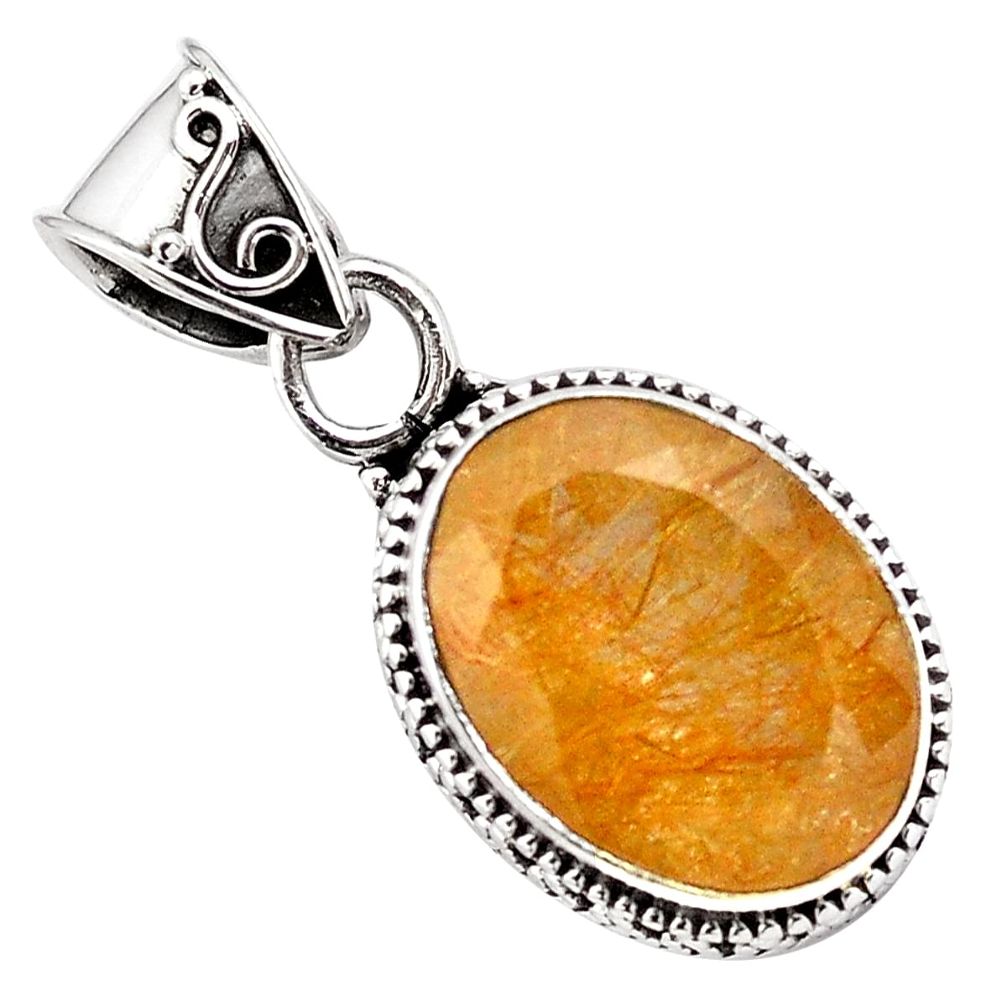 10.35cts faceted golden rutile 925 sterling silver pendant jewelry p84655