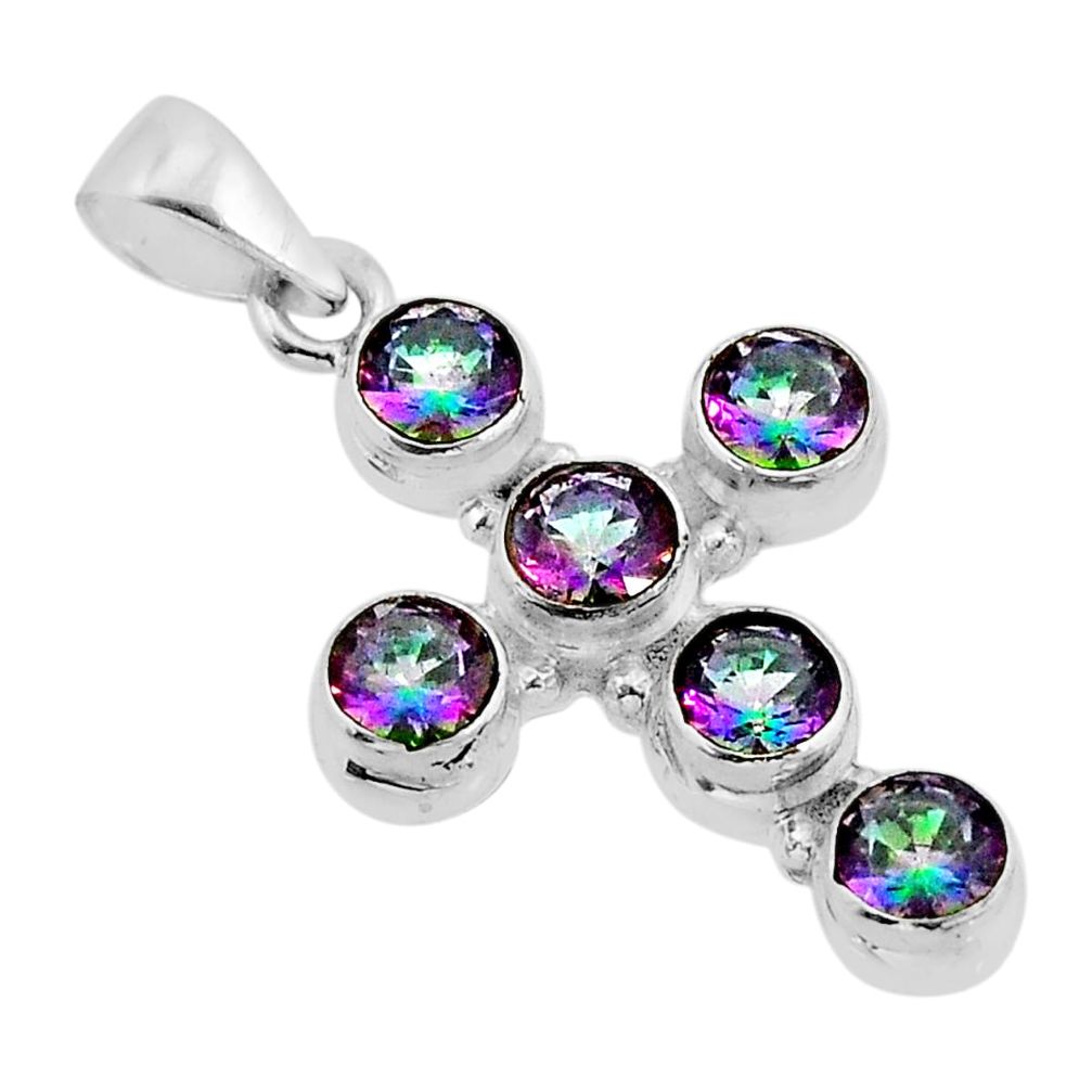 4.88cts faceted multi color rainbow topaz 925 silver holy cross pendant y71222