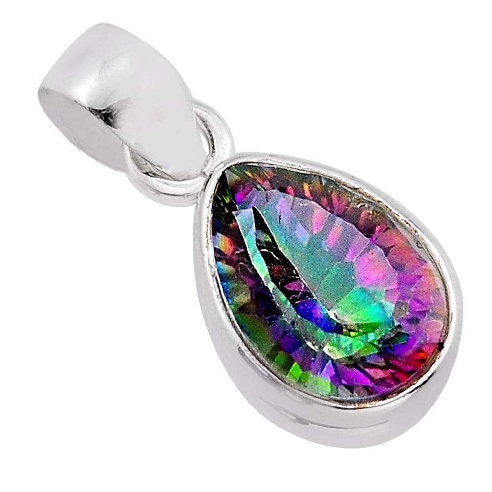 5.67cts faceted multi color rainbow topaz pear sterling silver pendant y85048