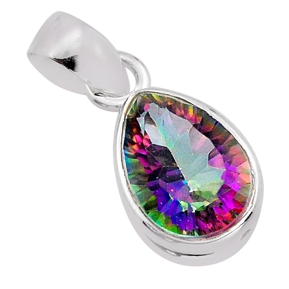 5.96cts faceted multi color rainbow topaz pear sterling silver pendant y85050