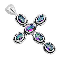 8.96cts faceted multicolor rainbow topaz 925 silver holy cross pendant n44950