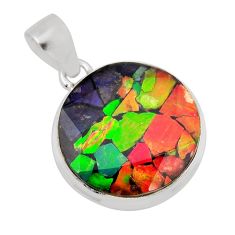 15.02cts faceted natural ammolite (canadian) round 925 silver pendant y47921