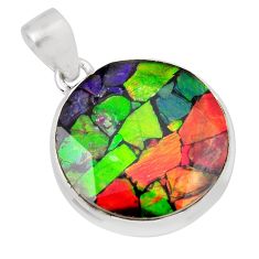 14.95cts faceted natural ammolite (canadian) round 925 silver pendant y47922