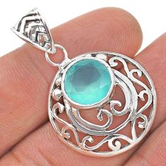 4.87cts faceted natural aqua chalcedony round 925 sterling silver pendant u70730