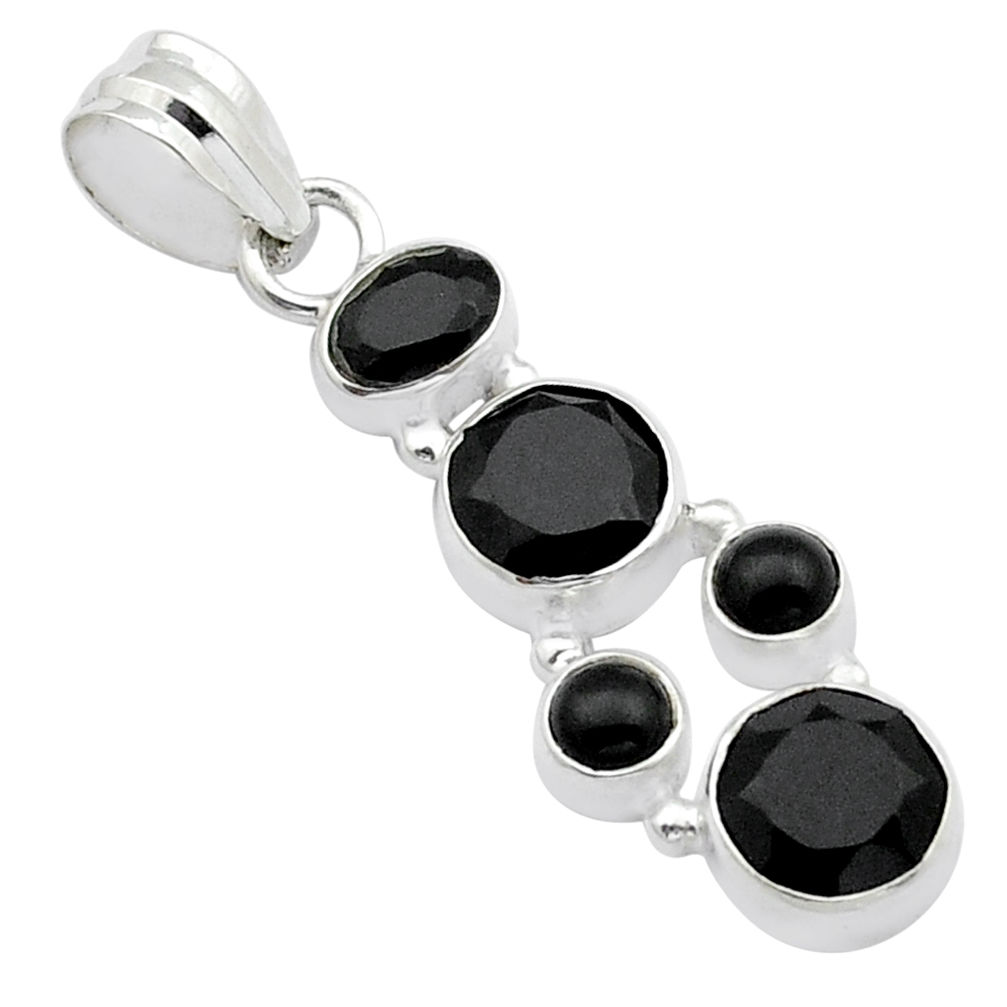 7.85cts handmade faceted natural black onyx 925 sterling silver pendant jewelry u47456
