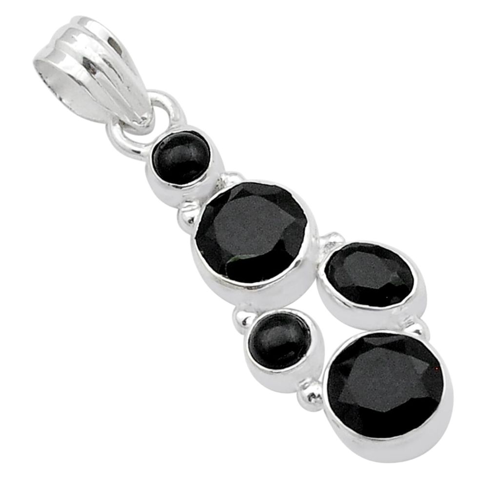 6.71cts handmade faceted natural black onyx 925 sterling silver pendant jewelry u47460
