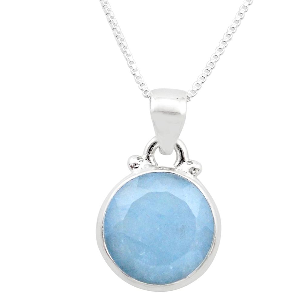 5.94cts faceted natural blue aquamarine 925 silver 18' chain pendant u44410