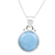 5.94cts faceted natural blue aquamarine 925 silver 18' chain pendant u44410