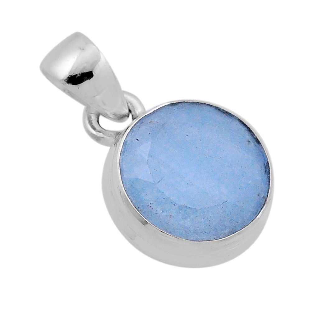 6.26cts faceted natural blue chalcedony round 925 sterling silver pendant n46581