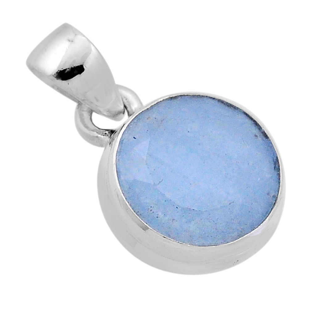 6.28cts faceted natural blue chalcedony round 925 sterling silver pendant n46582