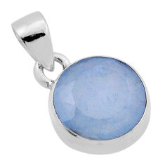 6.17cts faceted natural blue chalcedony round 925 sterling silver pendant n46584
