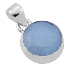 6.14cts faceted natural blue chalcedony round 925 sterling silver pendant n46588