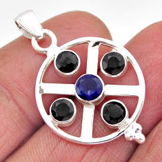 2.55cts faceted natural blue iolite onyx 925 sterling silver pendant y61072