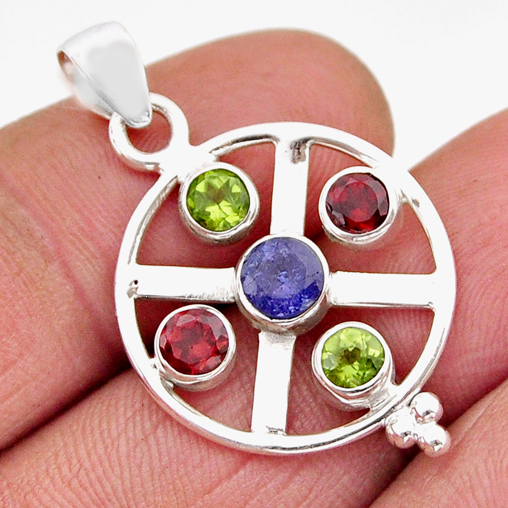 2.71cts faceted natural blue iolite peridot garnet 925 silver pendant y61076