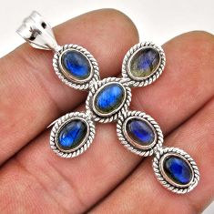 9.72cts faceted natural blue labradorite 925 silver holy cross pendant n44958