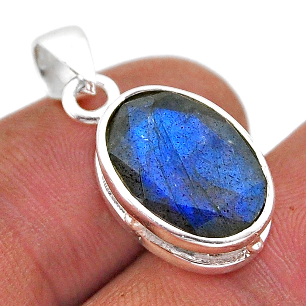 5.45cts faceted natural blue labradorite oval 925 sterling silver pendant n40681