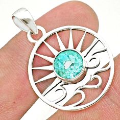 3.21cts faceted natural blue topaz 925 silver sun and wave charm pendant u37141