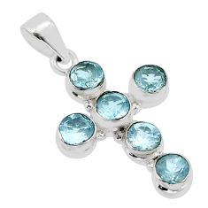 4.87cts faceted natural blue topaz 925 sterling silver holy cross pendant y71251