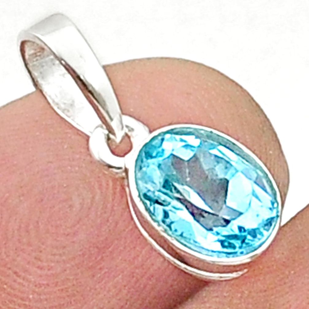 1.88cts faceted natural blue topaz 925 sterling silver pendant jewelry u35958